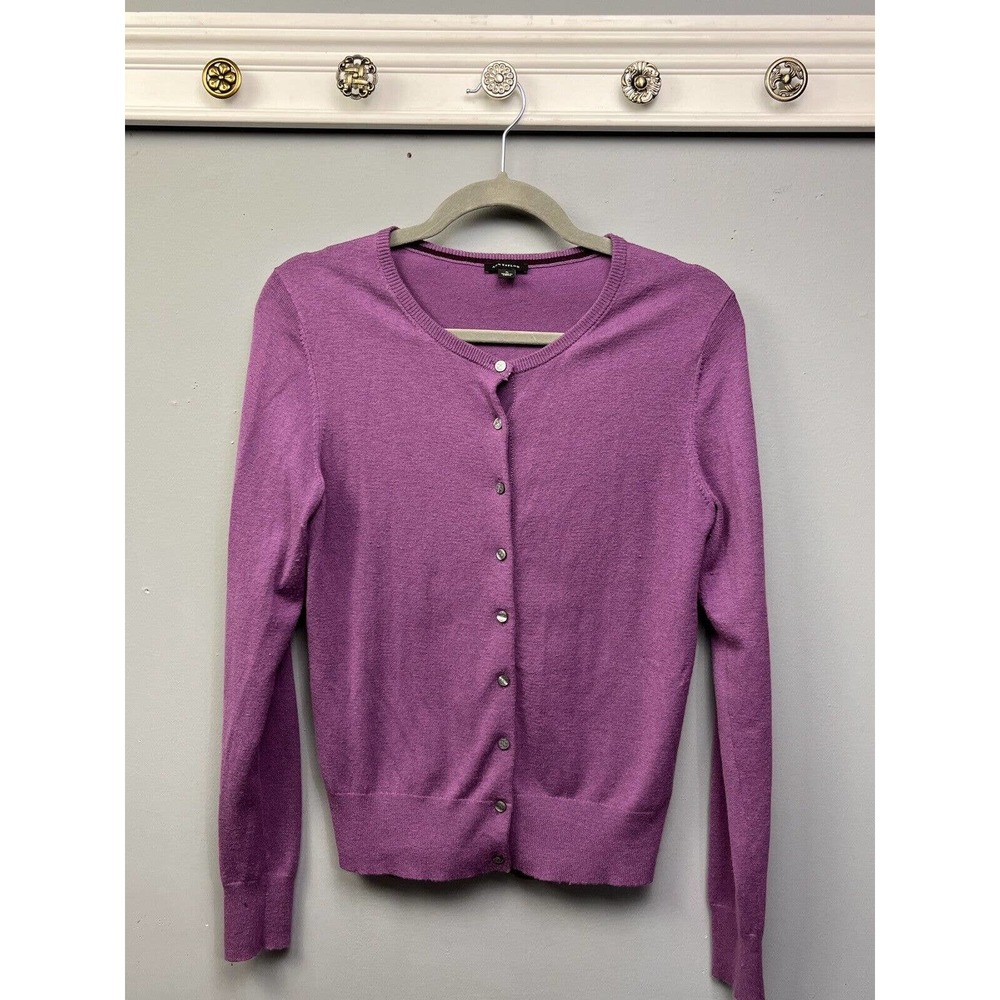 Ann Taylor Cardigan Sweater Womens Small Wool Blend Button Up V-Neck purple